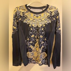 Athleta Runaway Gray & Yellow Paisley Long Sleeve Top Women’s Size M